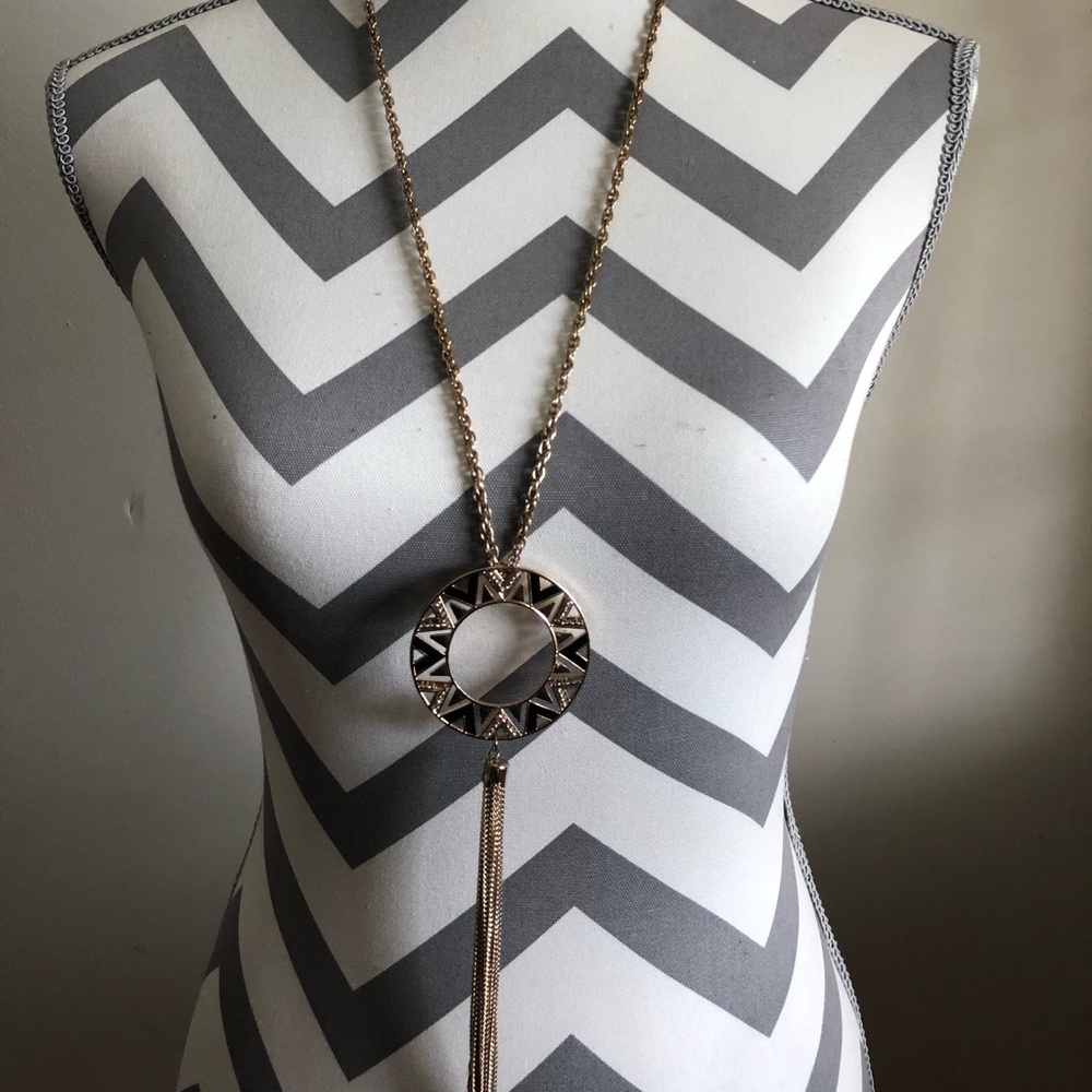 Long Gold Aztec necklace